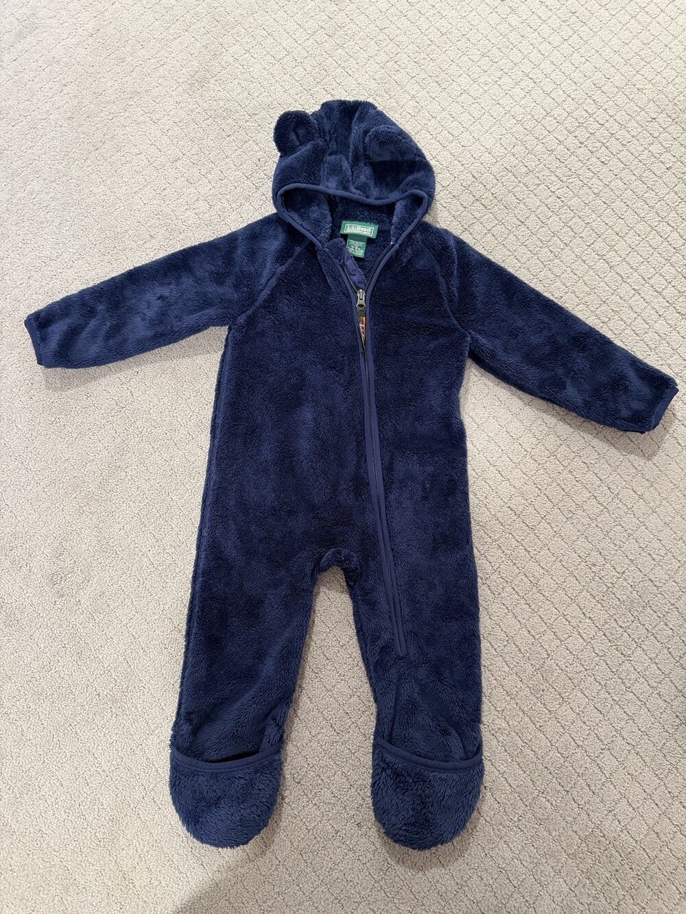 LL Bean 12-18 Months Fuzzy Fleece Bunting one piece Coveralls Soft Baby Infant